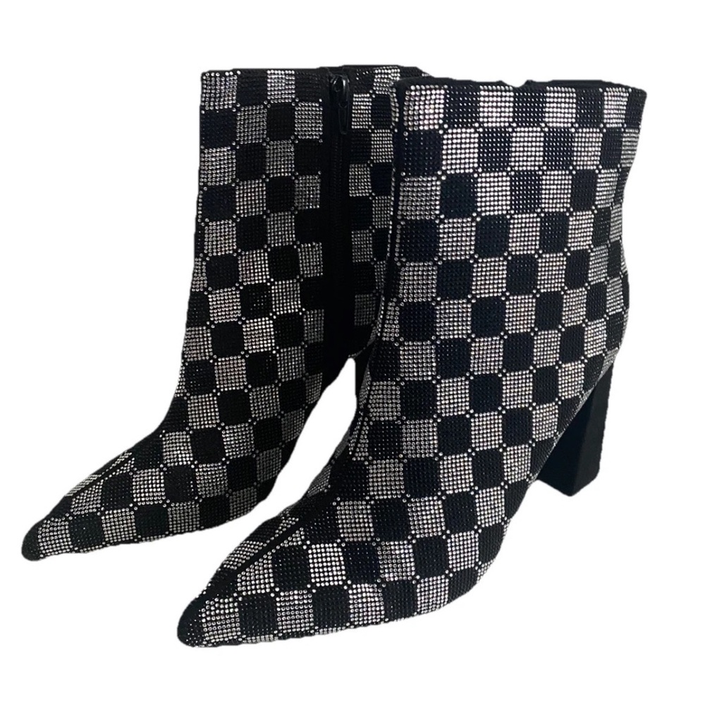 🆕 Wild Pair Ingridd Black & Silver Checkered Pointed Toe Dressy Booties Size 9M - Picture 4 of 13
